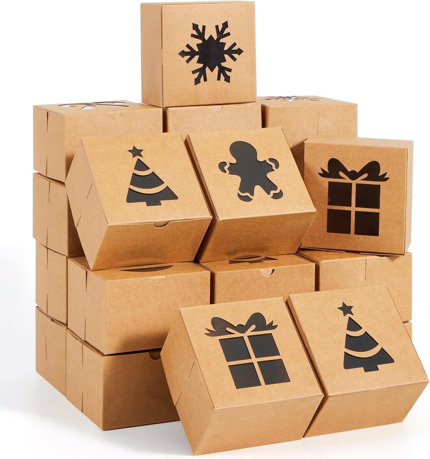 trade price joyin 24 pcs brown bakery boxes with window, 4"x 4"x 2.5" small kraft cookie boxes for christmas cupcakes, cookies, brownies, donuts, truffles gift-giving wholesale supplier