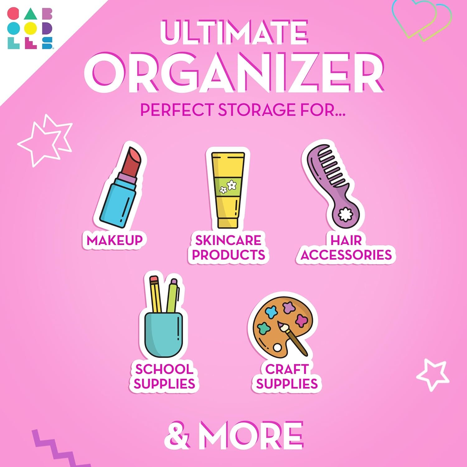 factory price caboodles on-the-go girl makeup box, hot pink sparkle, hard plastic makeup organizer box, built-in mirror, secure latch for safe travel, spacious storage for large items volume discount