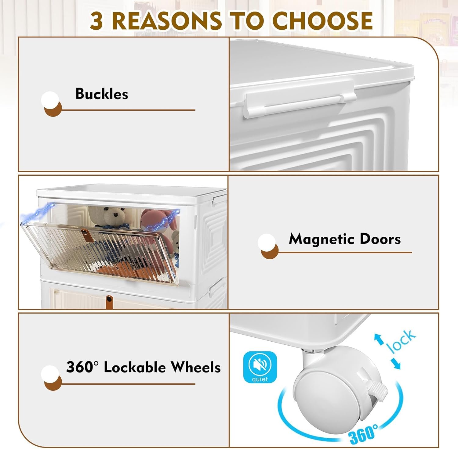 factory price 4 tier stackable storage bins with lids, 23qt plastic storage containers with magnetic doors & wheels, convenient storage bins closet organizers, household organization for home, party, office, dorm volume discount