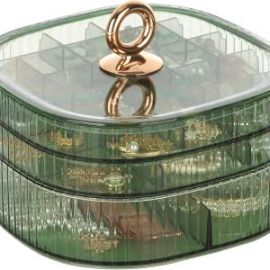 buy in bulk leture 3-layer acrylic jewelry organizer box for stud earrings, rings, necklaces, bracelets, claw clip organizer, small bead storage containers for crafts (green) source from factory