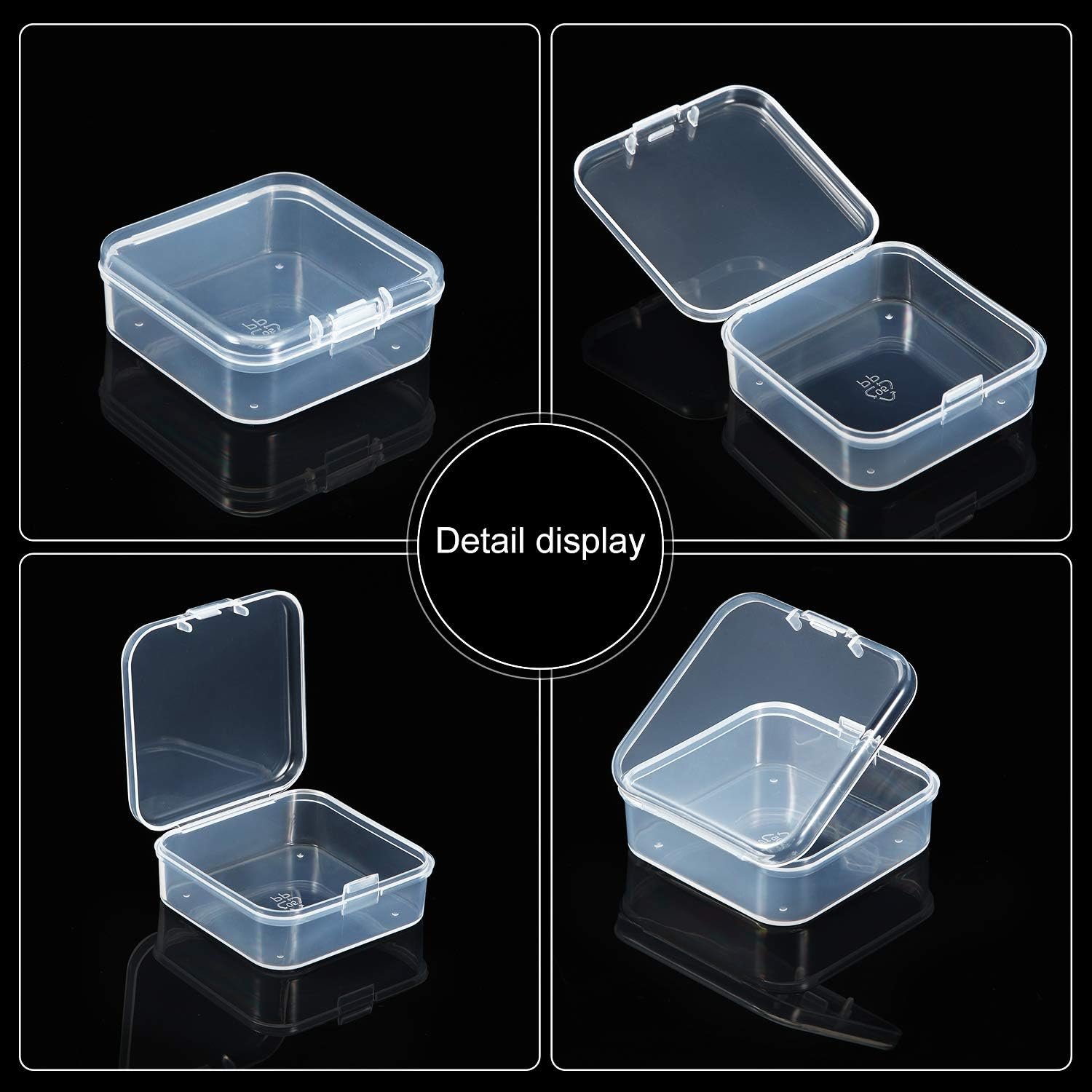 factory price 48 packs clear small plastic containers transparent storage box with hinged lid for small items crafts jewelry (2.12 x 2.12 x 0.79 inches) volume discount