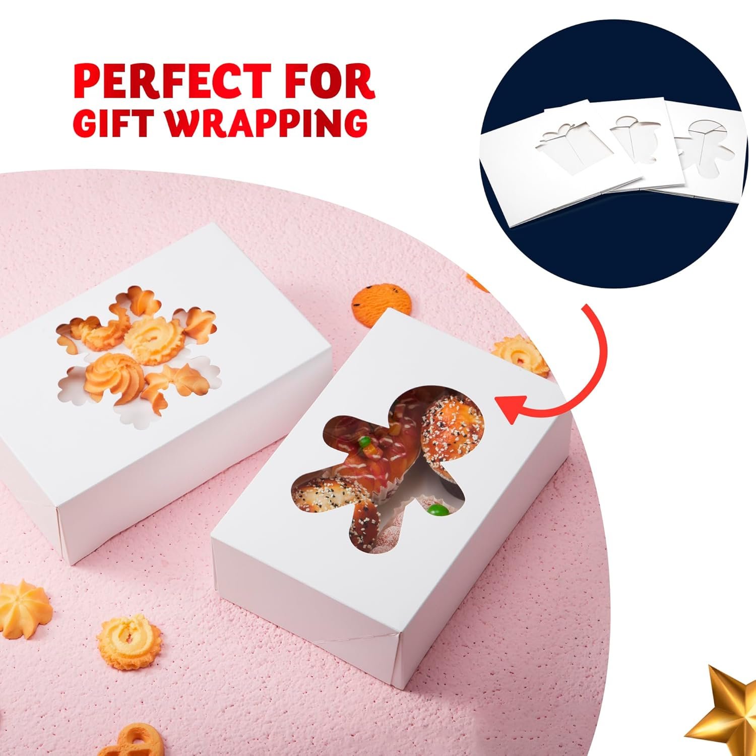 trade price joyin 24 pcs christmas cookie boxes, plain white treat boxes with window 9’’x 6’’x 3’’ bakery gift warpping box for xmas holiday party favor pastries, cupcakes, cookies, brownies, donuts gift-giving wholesale supplier