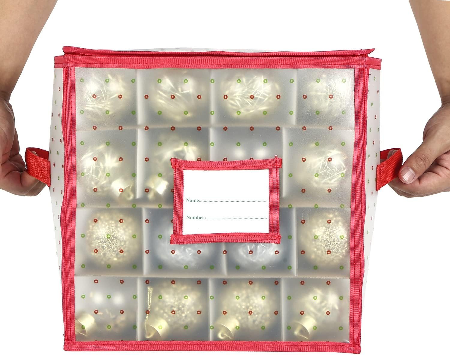factory price sattiyrch plastic christmas ornament storage box with zippered closure - store up to 64 of the 3-inch standard christmas ornaments, xmas ornaments storage with dividers & two handles volume discount