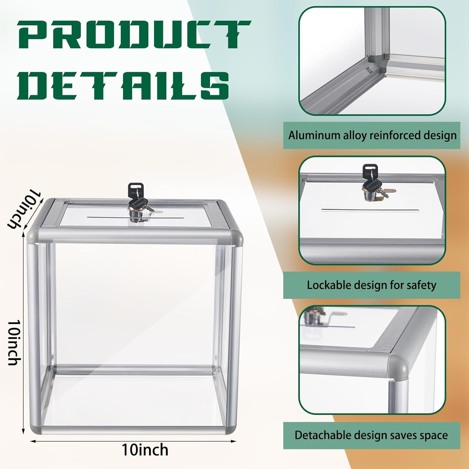 buy in bulk acrylic donation box reinforcement large ballot box with slot raffle box suggestion box with lock cash storage container for fundraising voting charity contest tip (clear,10 x 10 x 10 in) source from factory