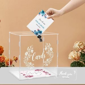 buy in bulk dezzer acrylic wedding card box with sign, large clear acrylic card box with lock for wedding reception anniversary shower birthday party events decorations source from factory
