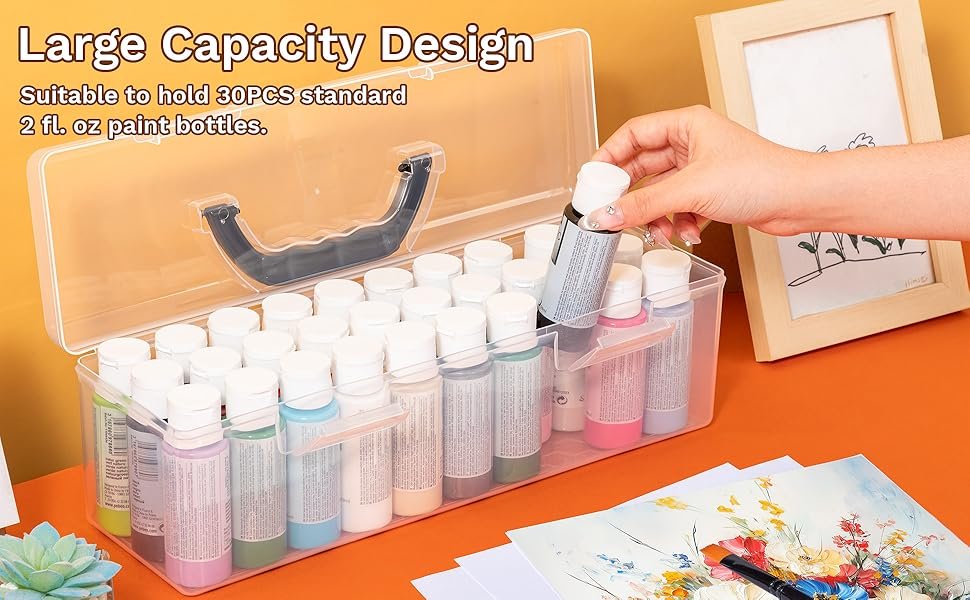buy in bulk udefineit 2 sizes portable clear acrylic paint organizer boxes with handle, empty craft paint storages for paint bottle/brush, hold up to 30 bottles of 2 fl. oz acrylic paints, plastic long pencil box source from factory