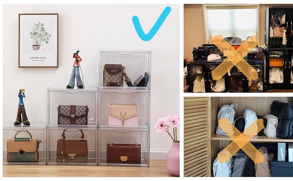 Compre a granel organizador de bolsas e bolsas para armário, vitrine de acrílico transparente para itens colecionáveis, pacote com 4 caixas de armazenamento de plástico com porta magnética para carteira, cosméticos (x grande) de fábrica Compre a granel organizador de bolsas e bolsas para armário, vitrine de acrílico transparente para itens colecionáveis, pacote com 4 caixas de armazenamento de plástico com porta magnética para carteira, cosméticos (x grande) de fábrica