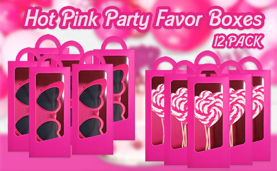 manufacturer direct 12 hot pink party favor boxes 90s doll pink girls birthday gift gable treat box candy goodie tall gable window box for pink girl princess birthday wedding bridal shower bachelorette decorations supplier direct