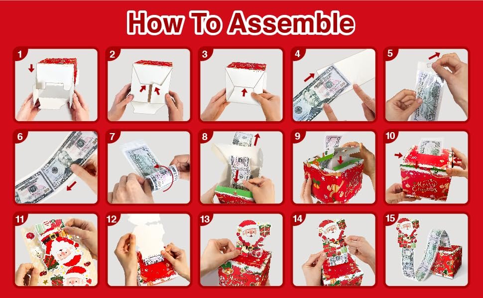 trade price christmas money box for cash gift pull, surprise explosion gift with 60pcs transparent bags for christmas, diy holiday cash box for money holder for women men girls boys mom dad (red) wholesale supplier