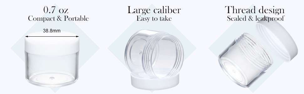 factory direct 20 pieces round pot jars plastic cosmetic containers set with lid for liquid creams sample, 20 ml/ 0.7 oz (clear lid) oem/odm services