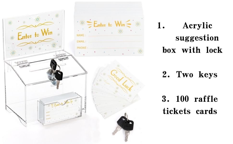 buy in bulk zenfun acrylic suggestion box with lock, donation box with 100pcs raffle tickets cards, clear ballot box with sign holder, vote box ticket box drawing box for charity, voting, collection source from factory