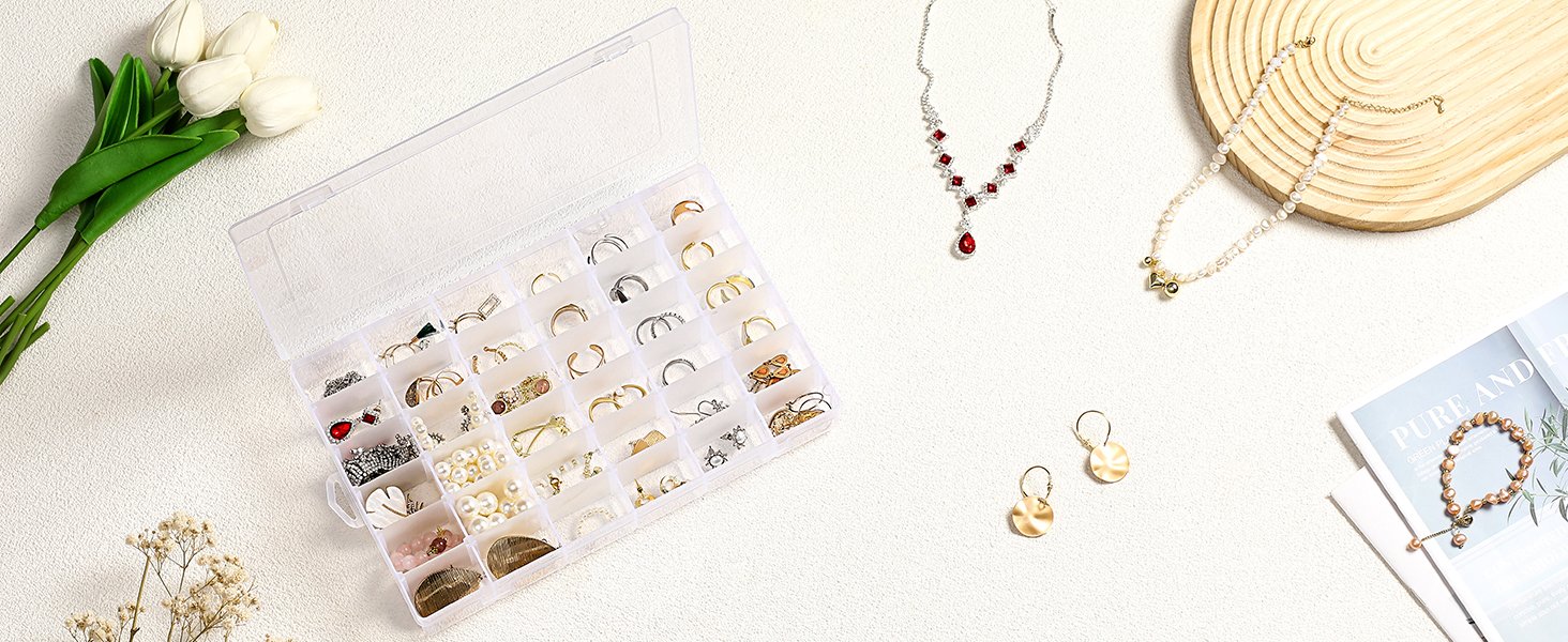 factory direct 2 pack 36 grids clear plastic organizer box with adjustable dividers, small craft organizers and storage, compartment container for bead, nail, jewelry, art, diy crafts, fishing tackle, small items oem/odm services