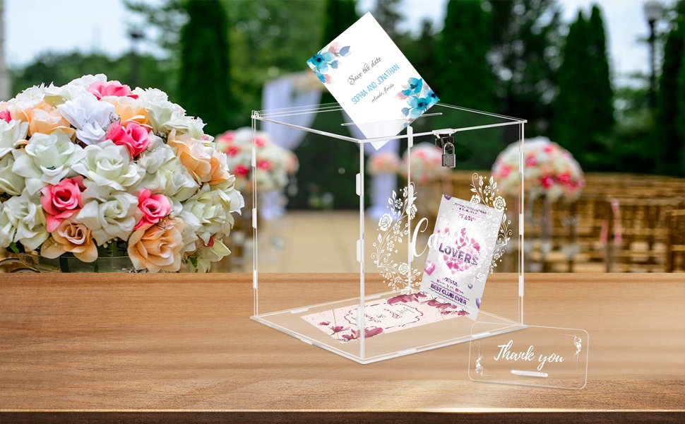 buy in bulk dezzer acrylic wedding card box with sign, large clear acrylic card box with lock for wedding reception anniversary shower birthday party events decorations source from factory