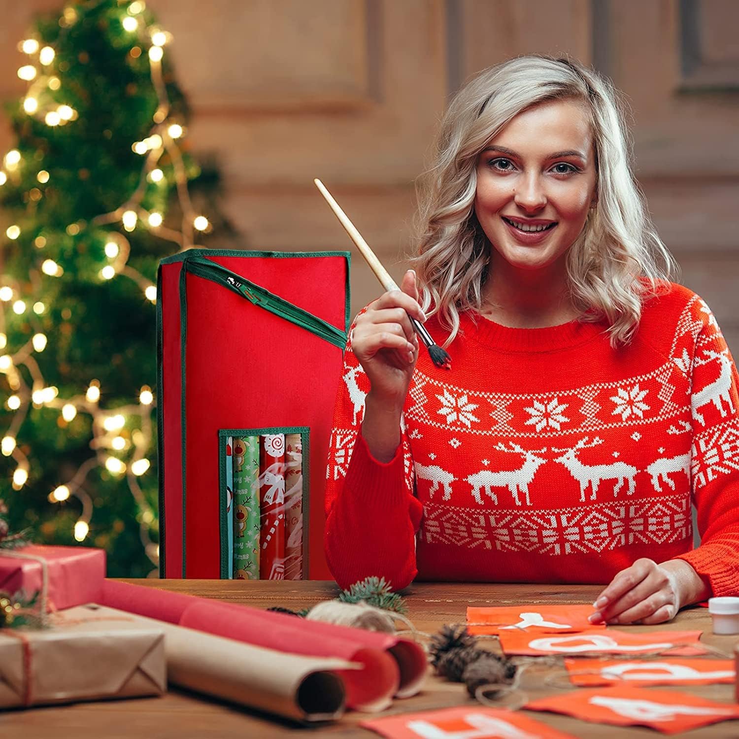 trade price christmas wrapping paper organizer storage bag, wrapping paper storage fits 42″ long rolls, gift wrap storage with clear window 42″ x 10″ x 10″ wholesale supplier