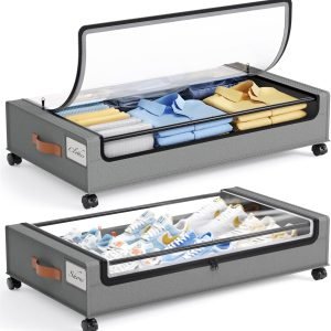 factory direct yecaye under bed storage with wheels, 2 pack under bed storage containers, large under bed rolling storage with clear window & label, bedroom storage organizer for clothes, shoes,toys, books, blankets oem/odm services
