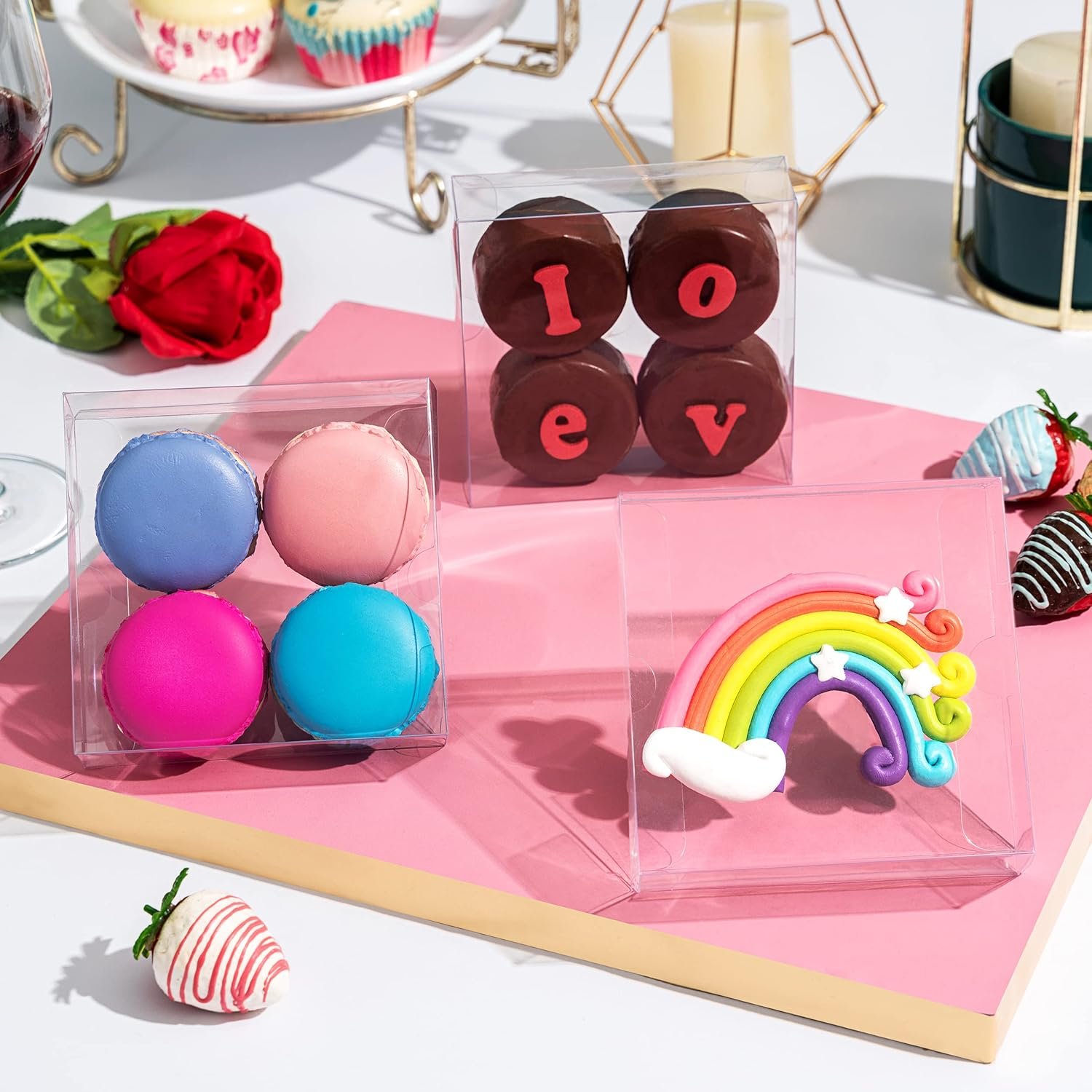 manufacturer direct 50pcs clear individul pyo cookies boxes 4 3/8" x 4 3/8" x 1 1/5" small gift boxes mini dount boxes pie boxes supplier direct