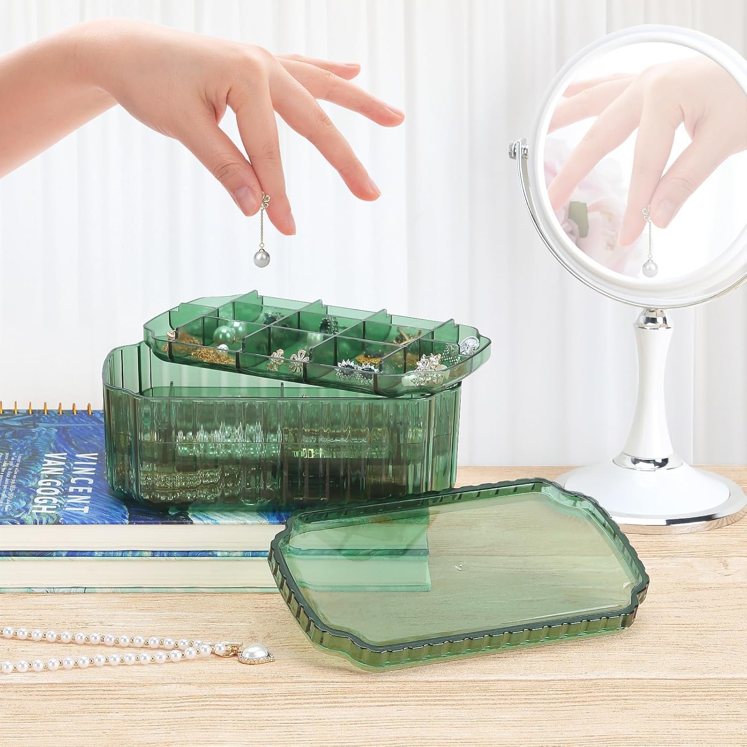 buy in bulk leture 3-layer jewelry organizer box for earrings, rings, necklaces, bracelets, clear plastic bead storage containers for crafts (green) source from factory