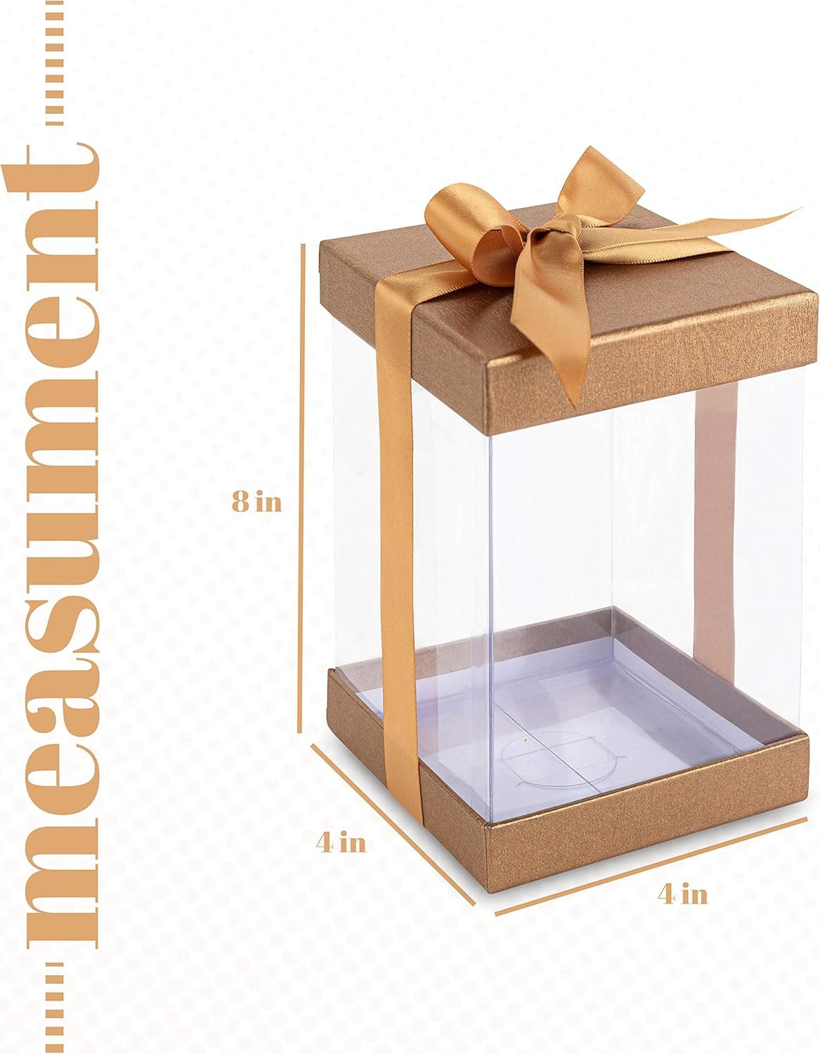 trade price hammont clear gift box - 6 pack clear boxes for gifts, cakes, cookies, & party favors - boxes with base, lid & ribbon - versatile clear cake box solution (8"x4"x4" (gold)) wholesale supplier