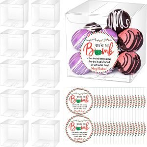 manufacturer direct tioncy 50 pcs 3 x 3 x 3 inch christmas hot chocolate bomb boxes with 50 you're the bomb sticker labels merry christmas themed hot cocoa bomb packaging gift boxes plastic clear favor boxes supplier direct