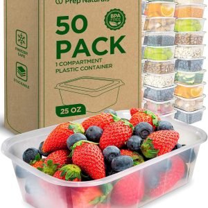 direct bulk orders prepnaturals 50 pack meal prep containers - 50 pack of 25 oz 100% bpa-free plastic food storage containers with lids - reusable plastic containers with lids - dishwasher safe lunch containers low-cost wholesale