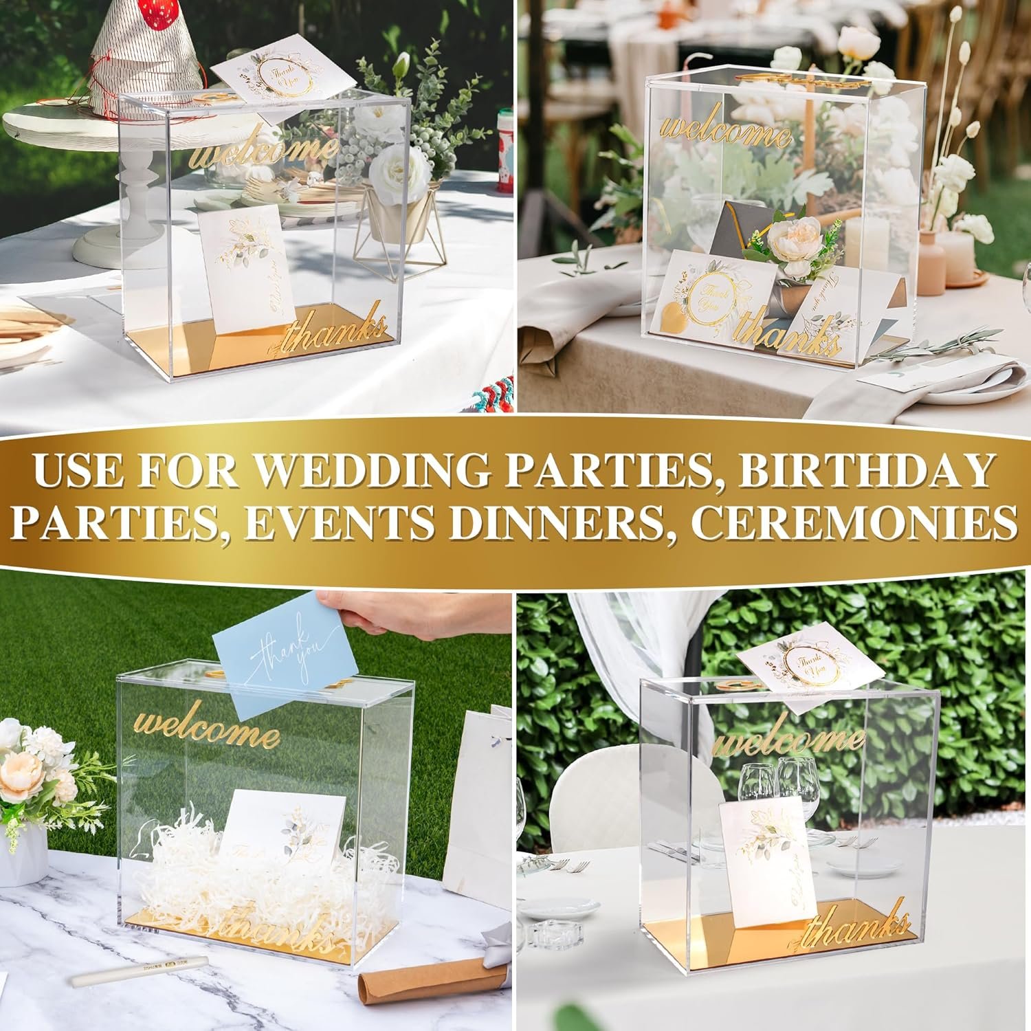 buy in bulk personalized acrylic card box with gold mirror - clear wedding box for cards, cash & envelopes, includes customization marker for parties, events & gifts. source from factory