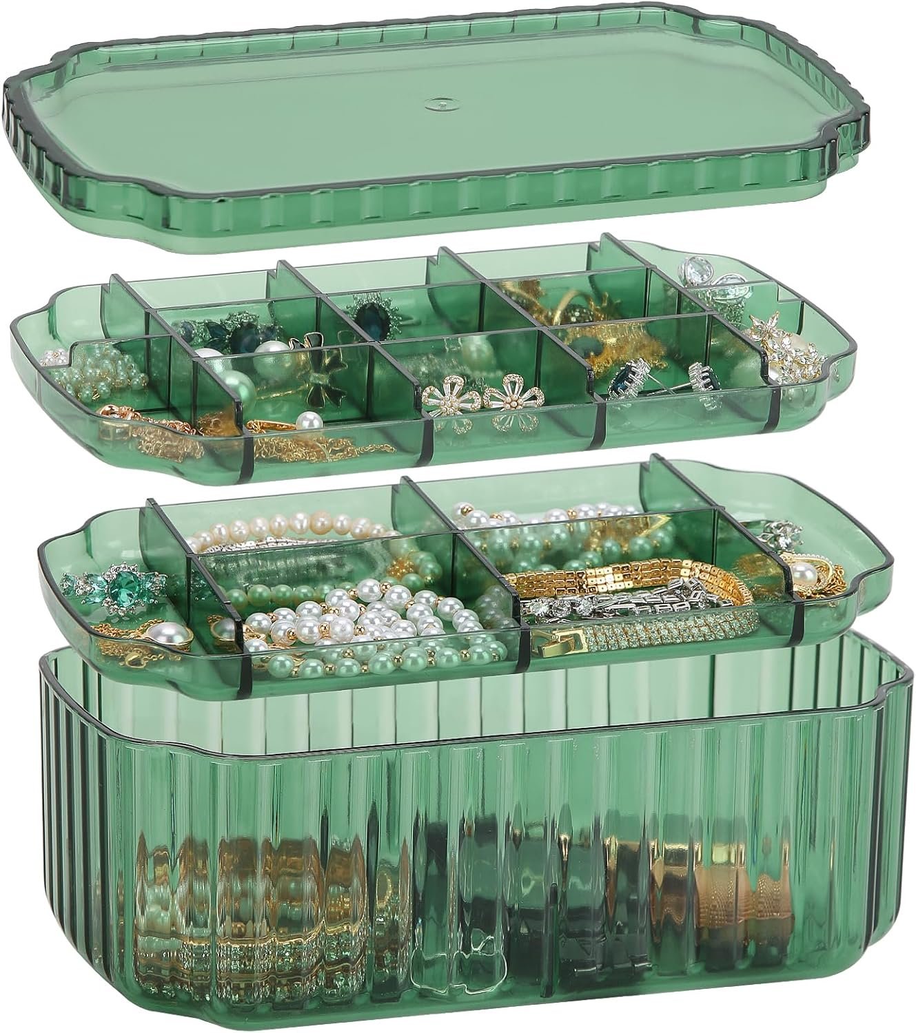 buy in bulk leture 3-layer jewelry organizer box for earrings, rings, necklaces, bracelets, clear plastic bead storage containers for crafts (green) source from factory