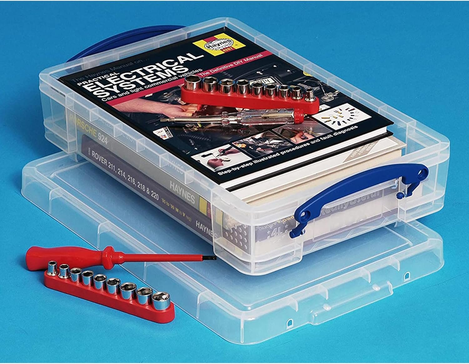 factory price really useful box 4c plastic stackable storage container with snap lid and built in clip lock handles for home and office organization, clear volume discount