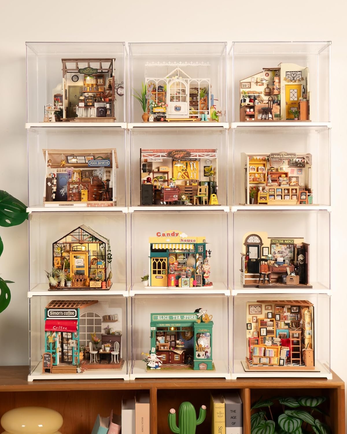 buy in bulk rolife acrylic display case dust cover for collectibles, stackable showcase dustproof protection with white base with door for shoes,books,toys,collectibles memorabilia figurines(11.3''x9.6''x9.3'') source from factory