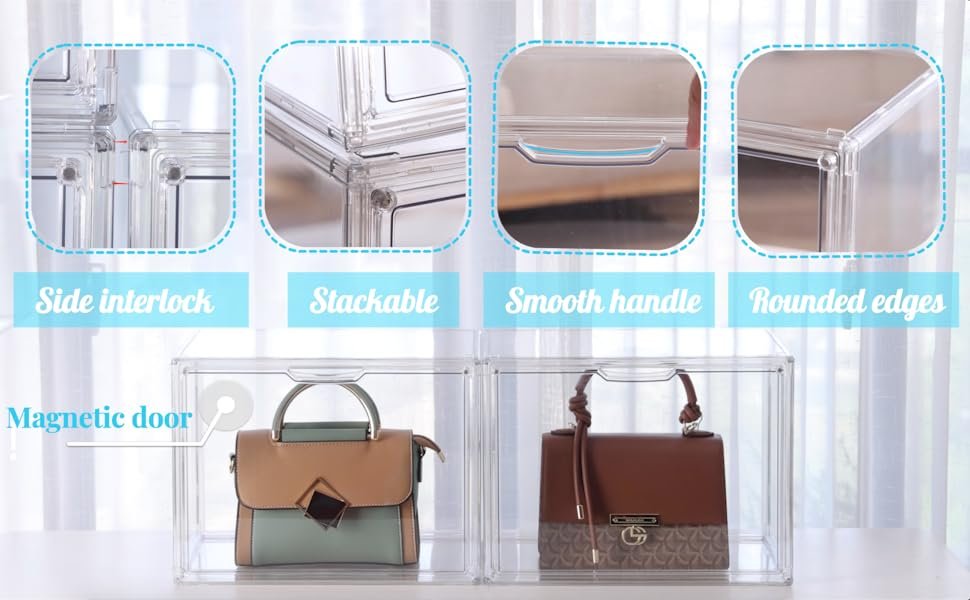 Compre a granel organizador de bolsas e bolsas para armário, vitrine de acrílico transparente para itens colecionáveis, pacote com 4 caixas de armazenamento de plástico com porta magnética para carteira, cosméticos (x grande) de fábrica Compre a granel organizador de bolsas e bolsas para armário, vitrine de acrílico transparente para itens colecionáveis, pacote com 4 caixas de armazenamento de plástico com porta magnética para carteira, cosméticos (x grande) de fábrica