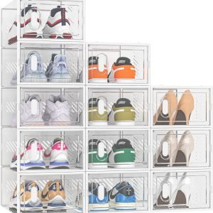 factory direct shoe storage, 12 pack shoe organizer for closet, shoe boxes clear plastic stackable shoe containers with lids for size 10 oem/odm services