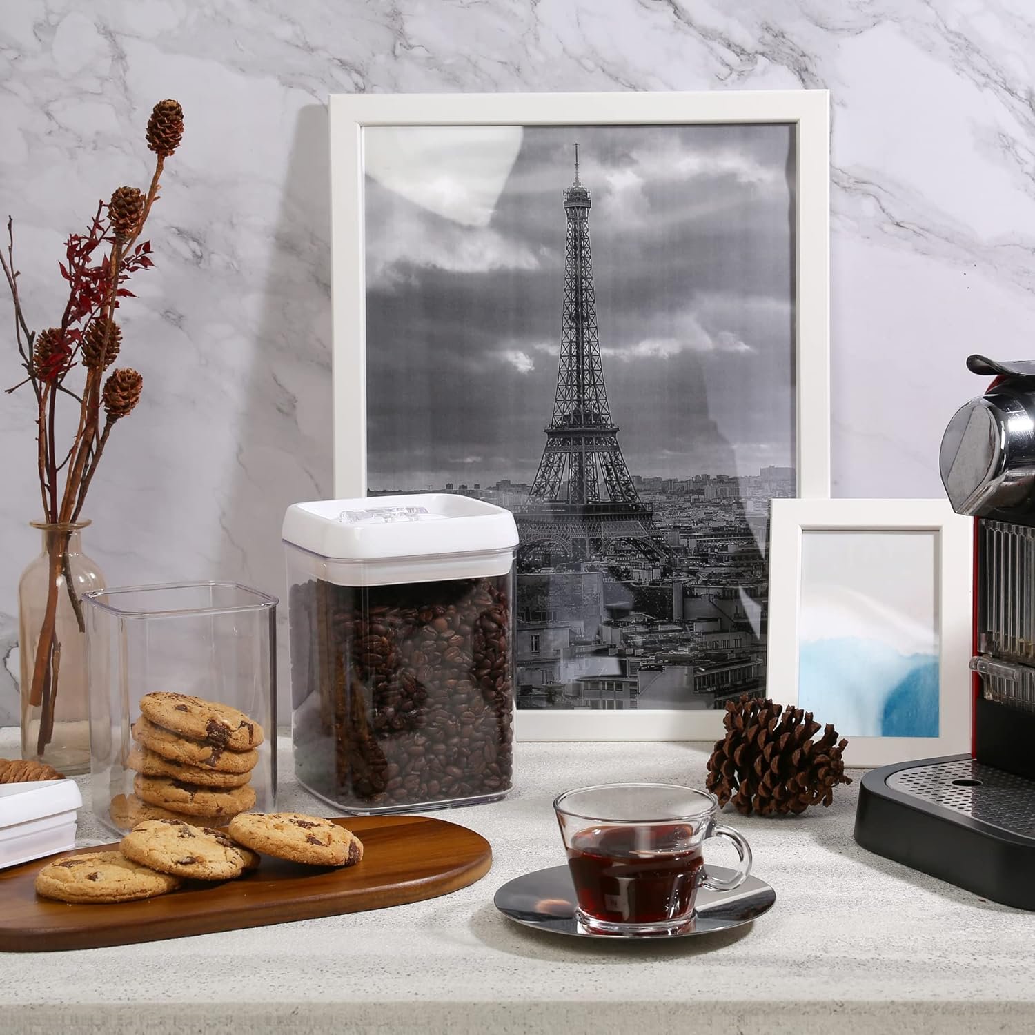 direct bulk orders felli flip tite food storage container with lid 5” large airtight easy open ring lock top, acrylic canister jar for rice sugar flour protein powder, kitchen pantry organizer christmas gift (1.8 qt) low-cost wholesale