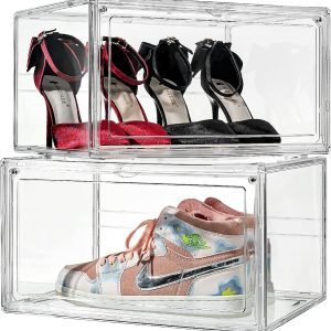 buy in bulk clear shoe boxes with lid –360° clear plastic stackable sneaker storage for sneakerhead. professional grade acrylic shoe display case .purse and hat organizer storage.fits us size 14 2 source from factory