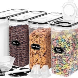 direct bulk orders skroam 4pcs cereal containers storage [4l/135.2 oz], airtight food storage containers with pour spout for kitchen & pantry organization storage, plastic cereal dispensers, measuring cup & 20 labels low-cost wholesale