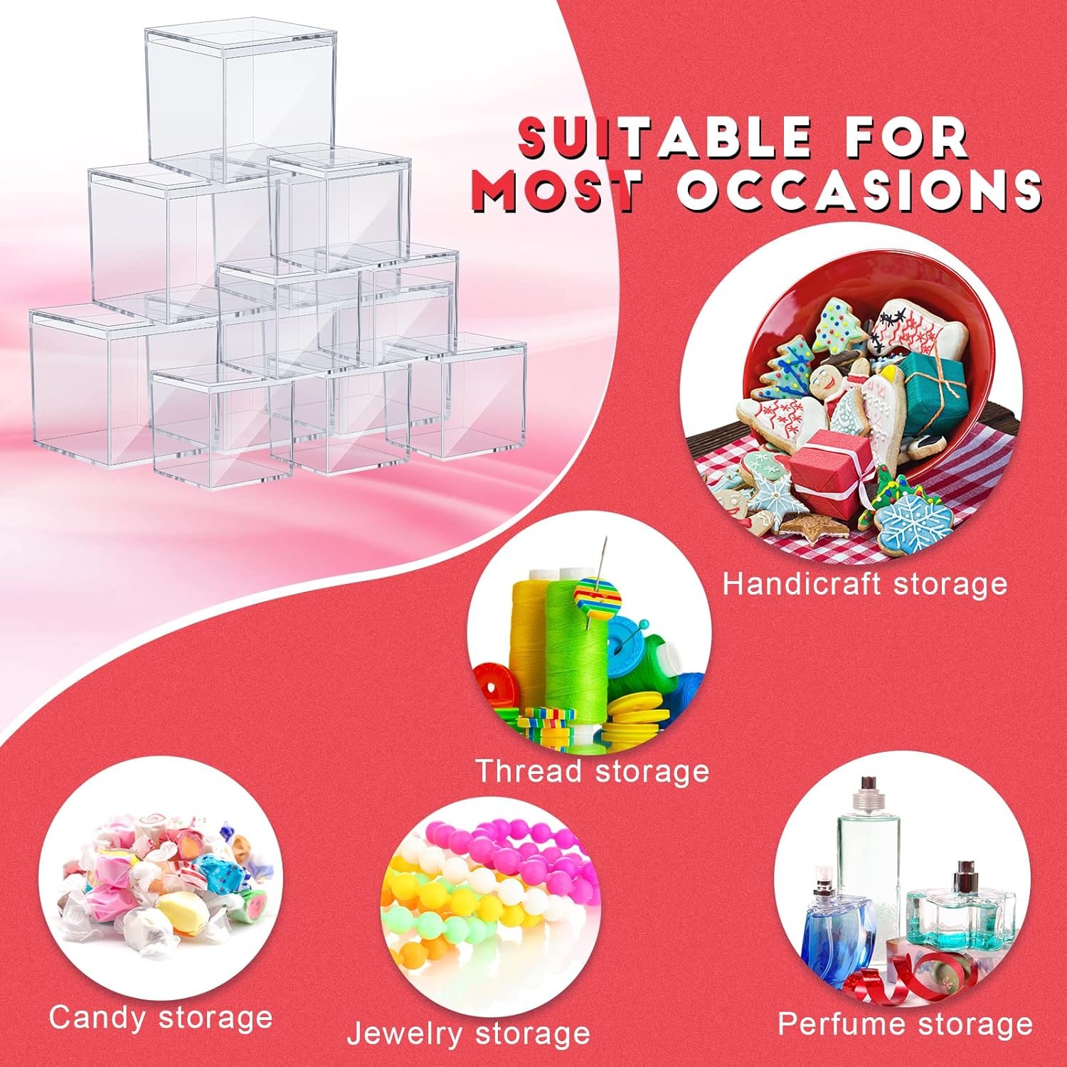 buy in bulk 48 pcs clear acrylic plastic boxes for display small acrylic box with lid clear plastic square cube transparent decorative box tiny jewelry storage boxes organizer candy containers, 2 sizes source from factory