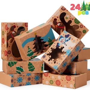 trade price joyin 24 pcs christmas bakery treat cookie boxes for doughnut, brown kraft cookie boxes for holiday pastries, cupcakes, brownies, gift giving visit the store wholesale supplier