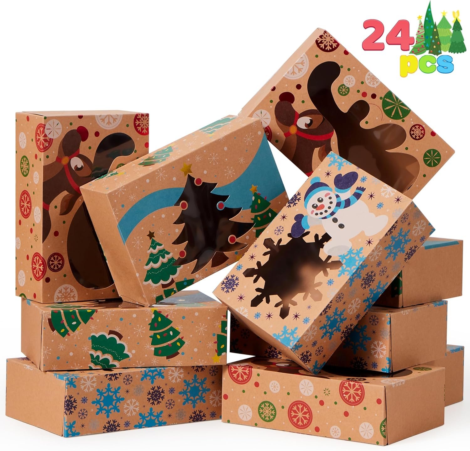 trade price joyin 24 pcs christmas bakery treat cookie boxes for doughnut, brown kraft cookie boxes for holiday pastries, cupcakes, brownies, gift giving visit the store wholesale supplier