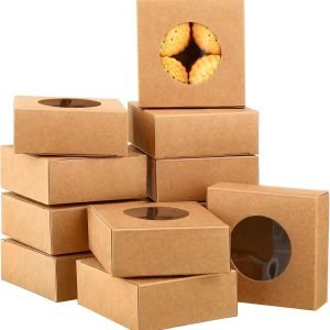 trade price chinco 30 pcs kraft paper box with clear window homemade soap boxes presents packaging boxes for bakery cookies cake packaging birthday party gift boxes(original, 3 x 3 x 1.2 inch) wholesale supplier