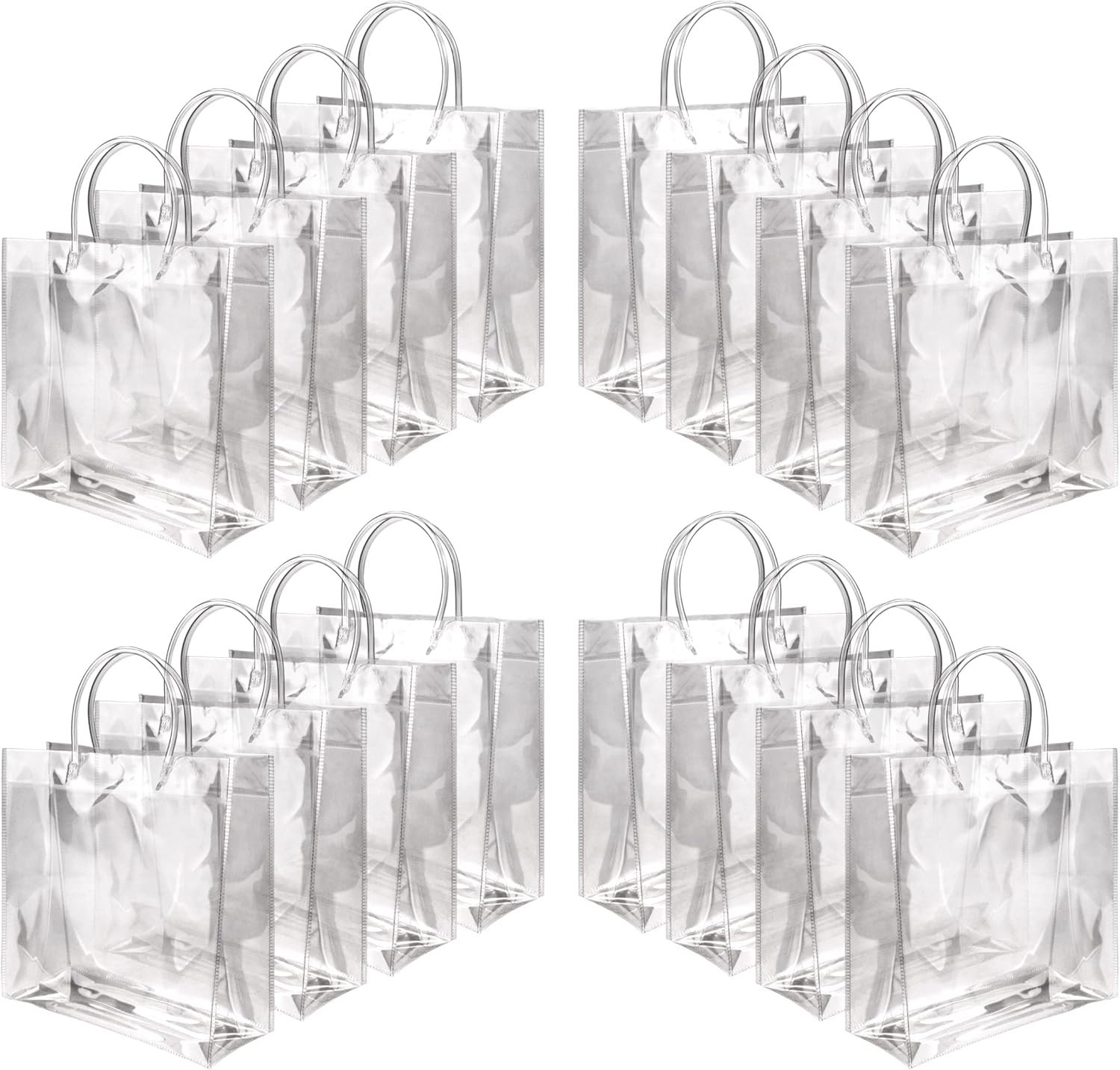 manufacturer direct badenbach 16 pcs clear gift bags with handle,7.87" x 7.87" x 3.15", plastic small clear gift bag clear goodie bag tote bags clear party favor bags for wedding birthday baby shower halloween christmas supplier direct
