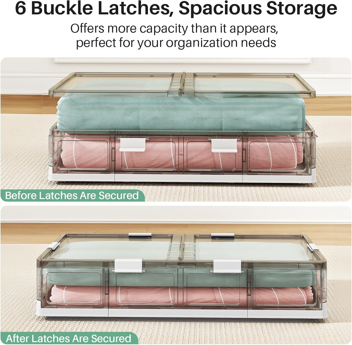 factory direct kitstorack clear plastic under bed storage containers bins with lids and 8 pre-installed wheels,37.8 qt,foldable flat under bed organizer boxes for clothes shoes clothing bedroom,large,1 pack oem/odm services