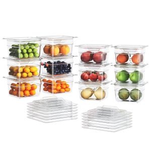 direct bulk orders 12 pack plastic food pan with lid 1/9 size 4 inch deep restaurant clear food storage containers polycarbonate commercial hotel pans for fruits vegetables beans corns (12 pcs, 4'' deep) low-cost wholesale