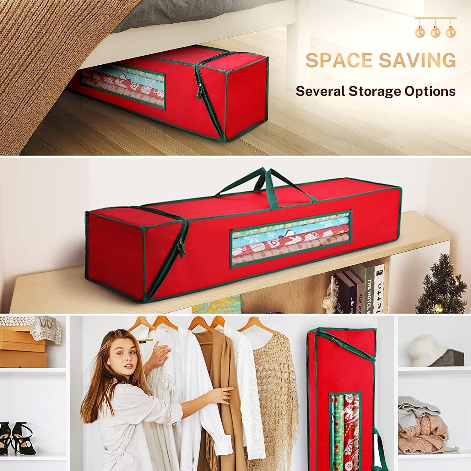 trade price christmas wrapping paper organizer storage bag, wrapping paper storage fits 42″ long rolls, gift wrap storage with clear window 42″ x 10″ x 10″ wholesale supplier