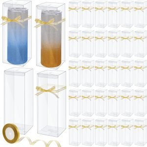 trade price beeveer 50 pcs mug gift boxes clear tumblers packaging box with ribbon for sublimation tumblers compatible with stanley 11oz 12oz 15oz 20oz 30oz 40oz(3.3 x 3.3 x 9.8 inch) wholesale supplier