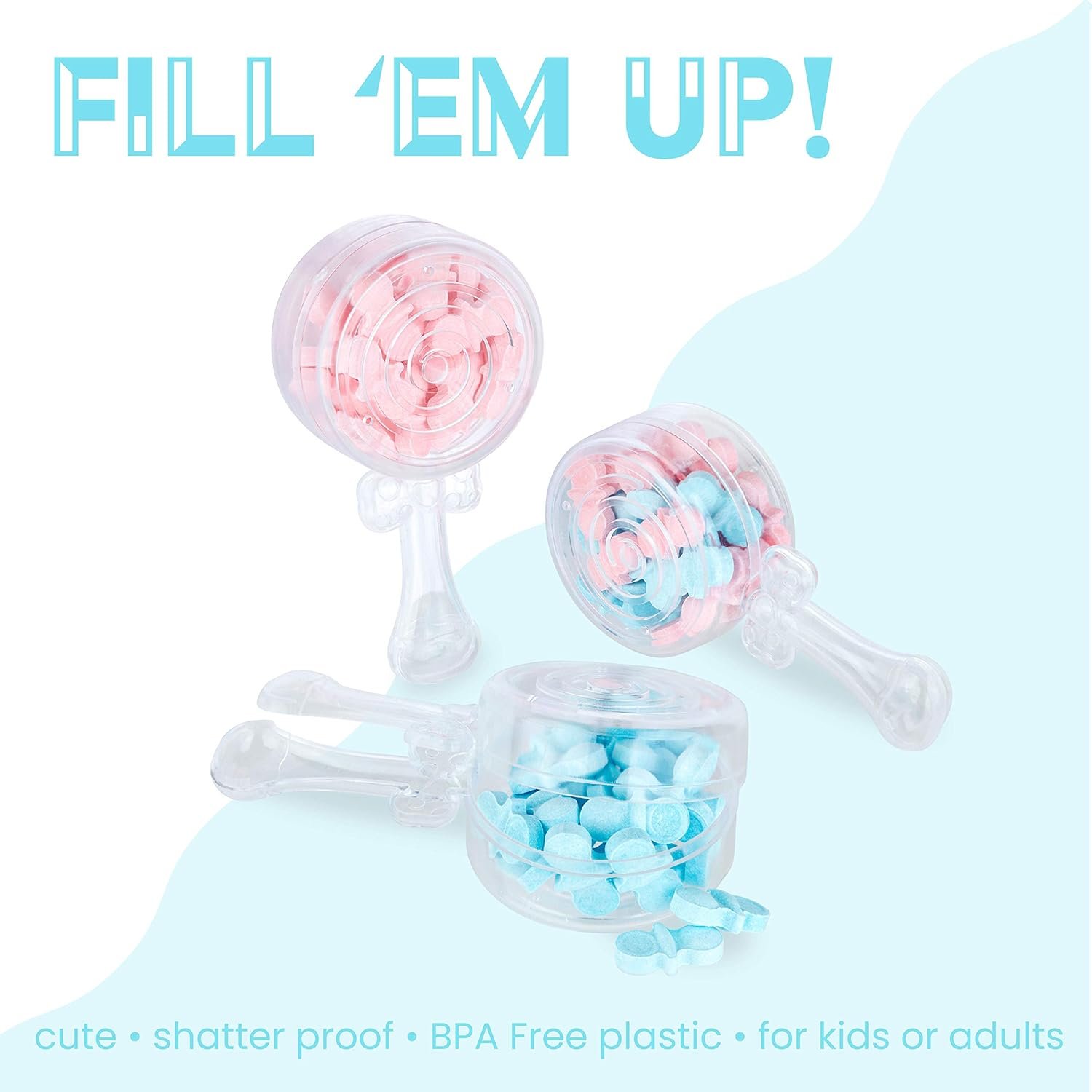 manufacturer direct hammont baby rattle shaped acrylic candy boxes - 12 pack - 4.01"x1.88"x1.07" - perfect for weddings, birthdays, party favors and gifts | designer cute clear lucite plastic treat containers supplier direct