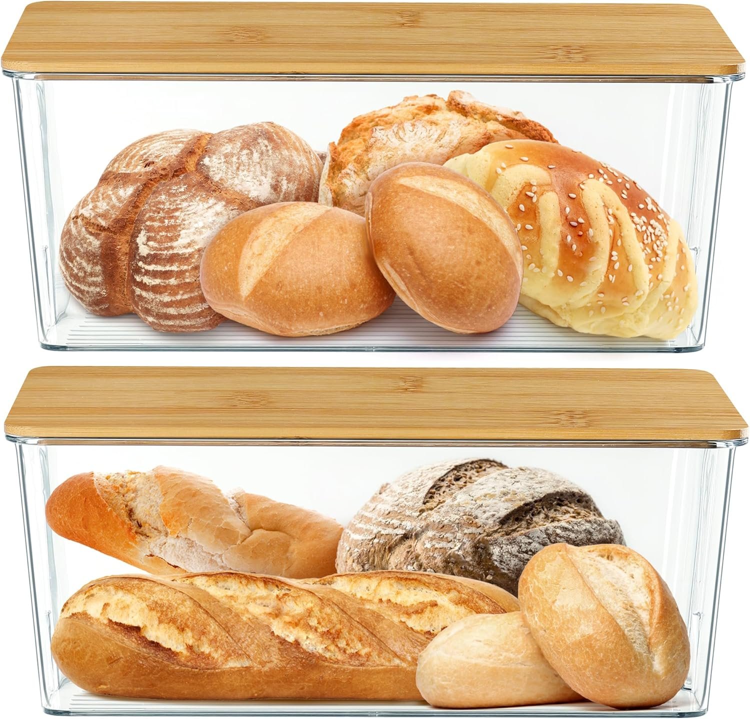 buy in bulk 2 pcs clear bread box with bamboo board lid for kitchen countertop, bread storage container for homemade bread source from factory