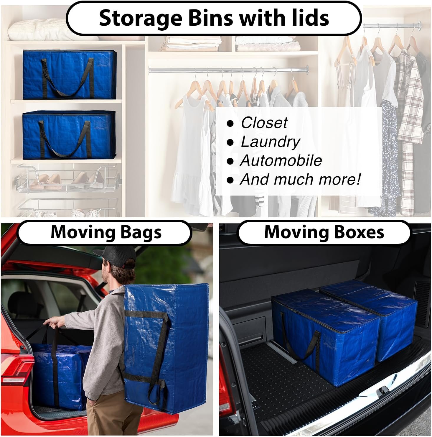 factory price clearspace heavy duty moving bags or storage bag – large moving boxes with backpack straps, zippers & handles – perfect for moving, college dorm, traveling, camping, christmas decorations, 8 pack volume discount