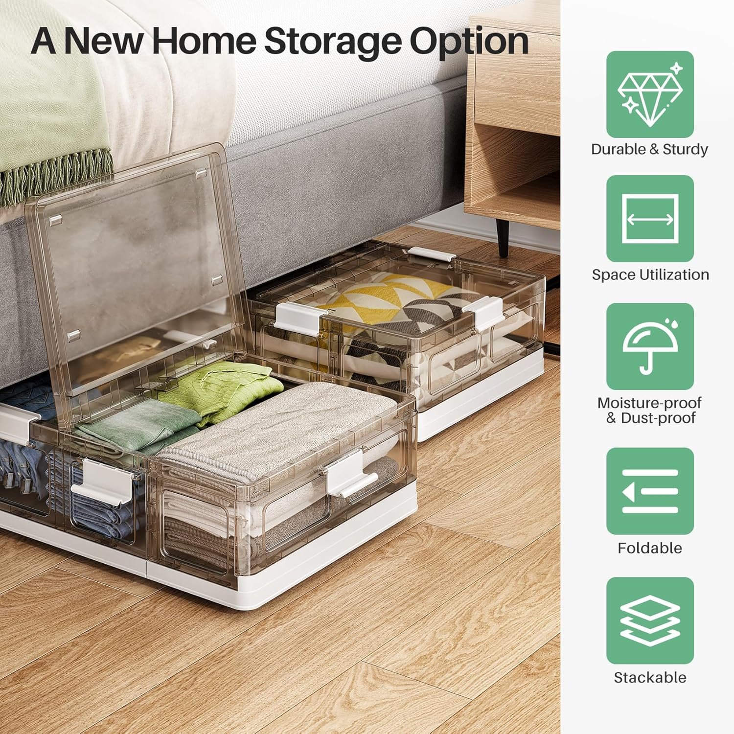 factory direct kitstorack clear plastic under bed storage containers bins with lids and 8 pre-installed wheels,37.8 qt,foldable flat under bed organizer boxes for clothes shoes clothing bedroom,large,1 pack oem/odm services