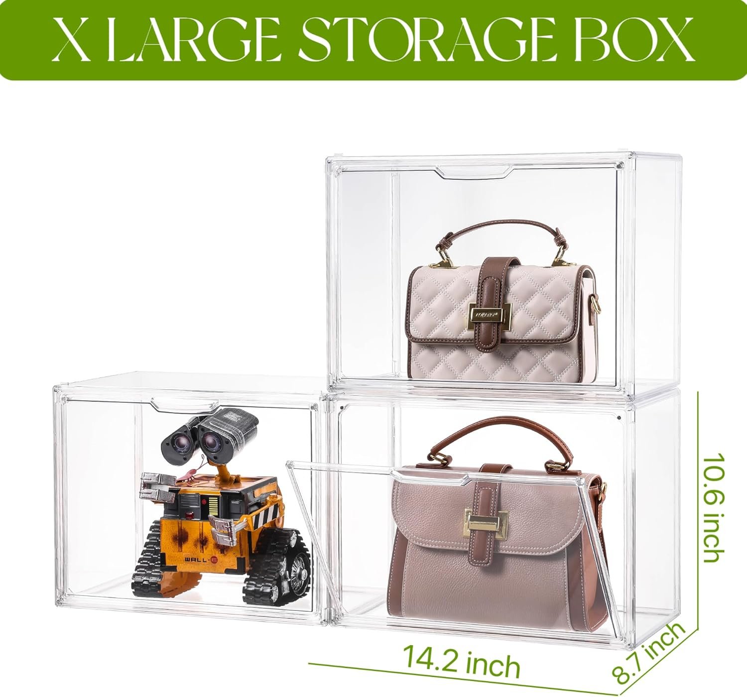 Compre a granel organizador de bolsas e bolsas para armário, vitrine de acrílico transparente para itens colecionáveis, pacote com 4 caixas de armazenamento de plástico com porta magnética para carteira, cosméticos (x grande) de fábrica