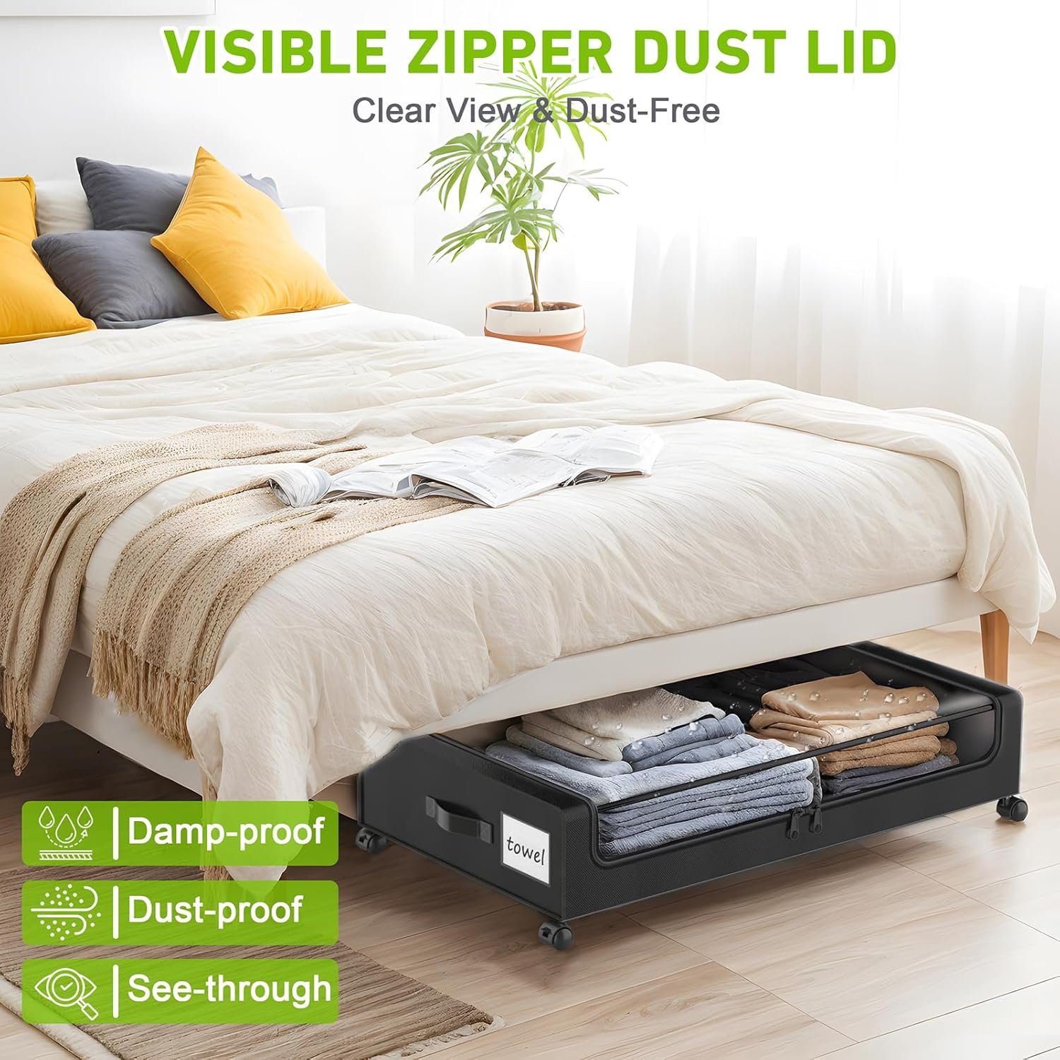 factory direct beborxue under bed storage with wheels, 2-pack under bed storage containers with clear lids, xxl 60l under the bed storage organizer bins, rolling under bed metal drawer for clothes,shoes,toys (black) oem/odm services