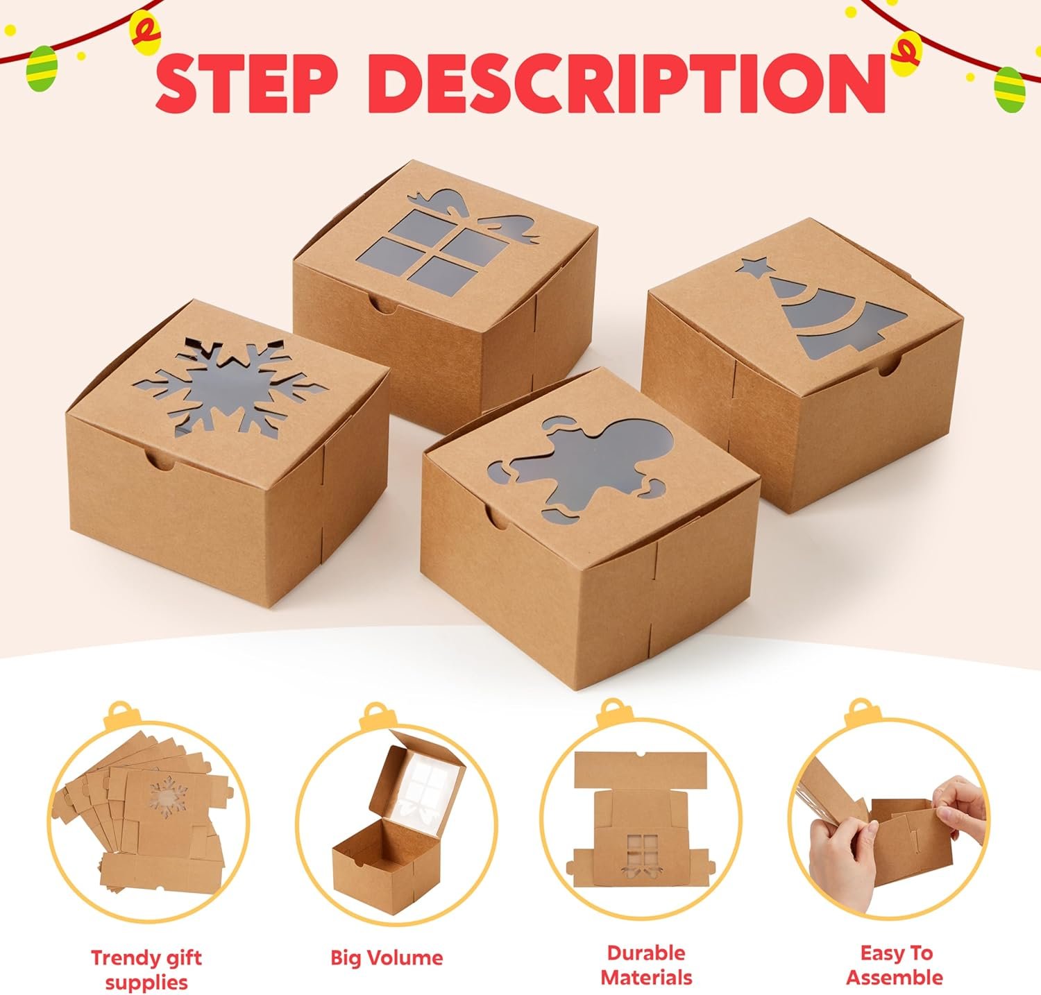 trade price joyin 24 pcs brown bakery boxes with window, 4"x 4"x 2.5" small kraft cookie boxes for christmas cupcakes, cookies, brownies, donuts, truffles gift-giving wholesale supplier