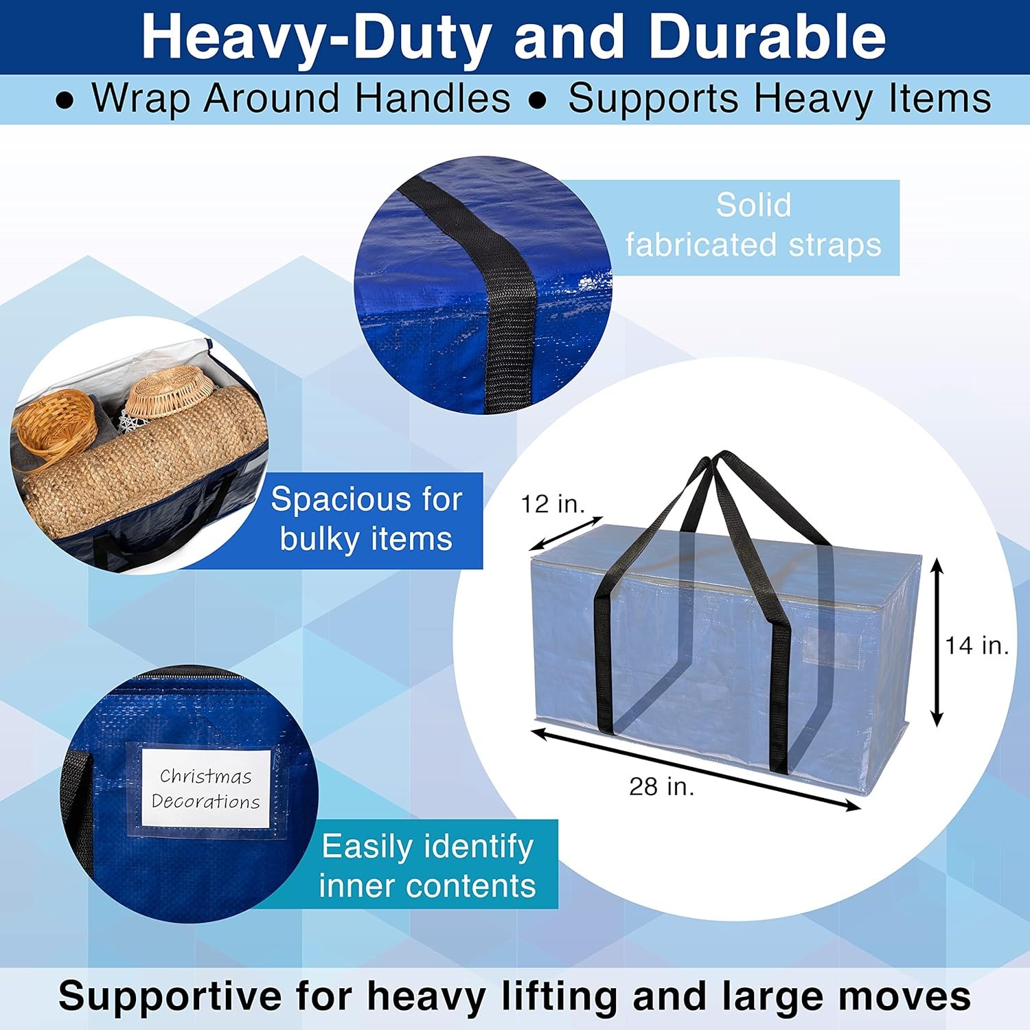 factory price clearspace heavy duty moving bags or storage bag – large moving boxes with backpack straps, zippers & handles – perfect for moving, college dorm, traveling, camping, christmas decorations, 8 pack volume discount